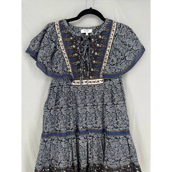 Sea New York Dress Womens XS Navy Blue Mini Tiered Paisley Floral Ruffle Ivette - Picture 4 of 9